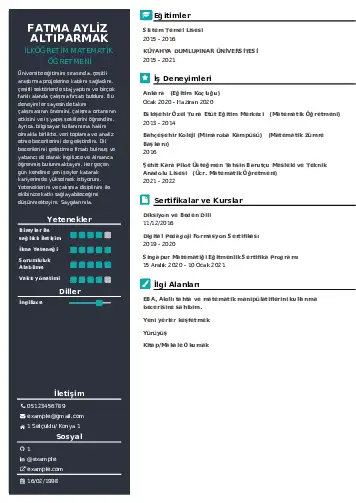 Matematik Öğretmeni Cv Örnekleri cv indir